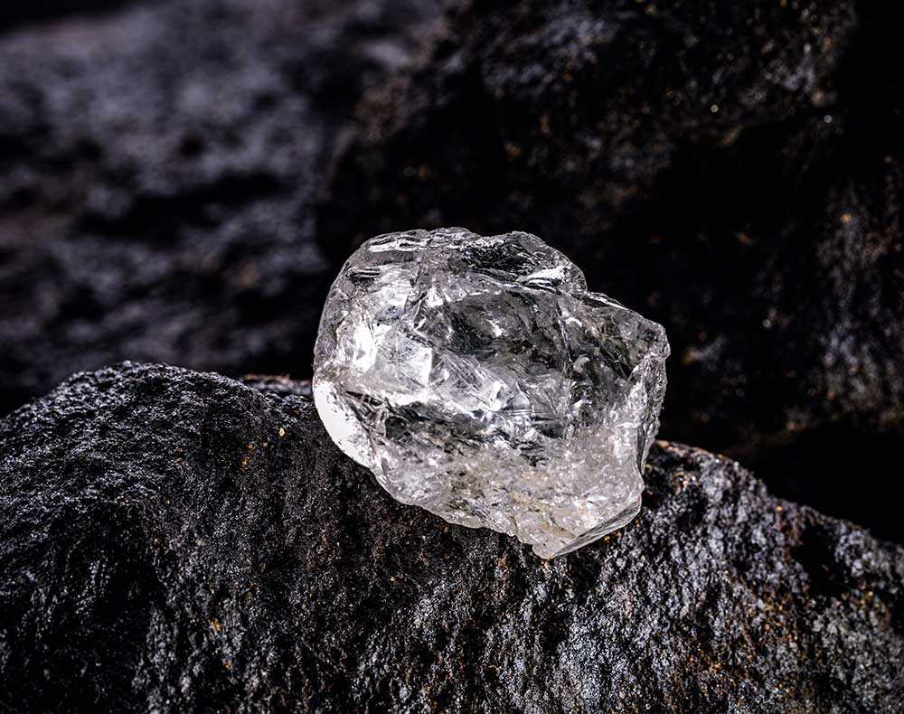 Rough diamond sitting in some black coal